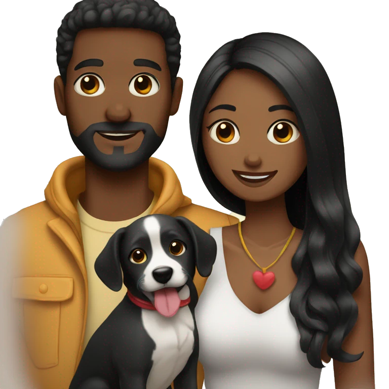 Pareja con perro negro  emoji