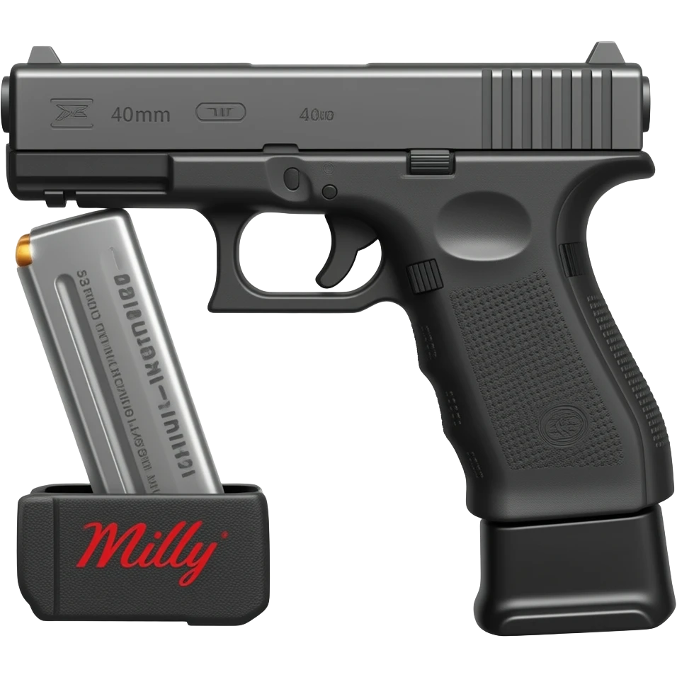 glock 40 10milimeter with 33 round kriss vector magazine that says "milly"in red emoji