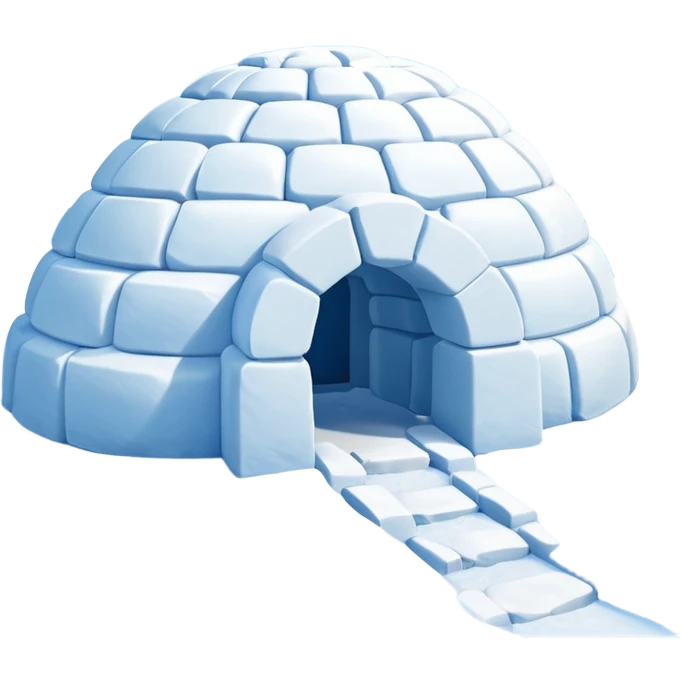A traditional snow igloo on a vast snowy plain under a clear blue sky. Soft sunlight casts gentle shadows across the snow. The igloo has a small entrance tunnel and compacted snow blocks forming its dome. Realistic Arctic environment, calm winter feeling. Negative: Background transparent. emoji