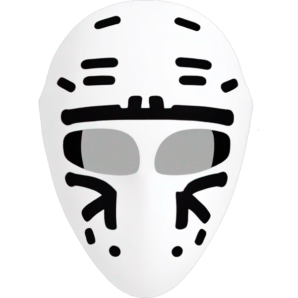 A simple and clean emoji-style illustration of a white hockey mask with minimalistic black details, inspired by Kanye West's iconic style. emoji