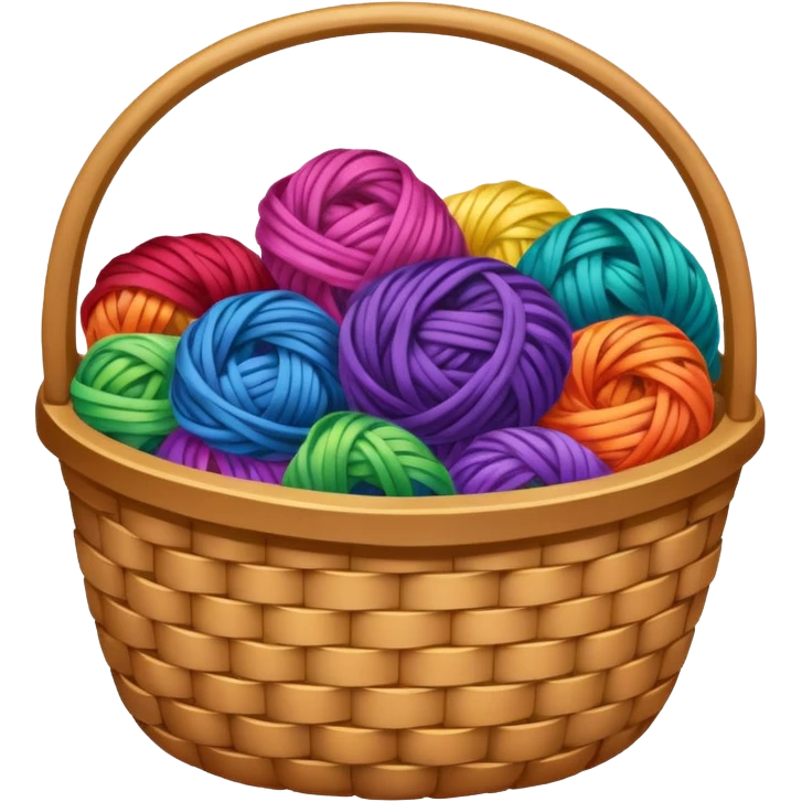 A basket with tangled rainbow yarn spilling slightly over the side. emoji