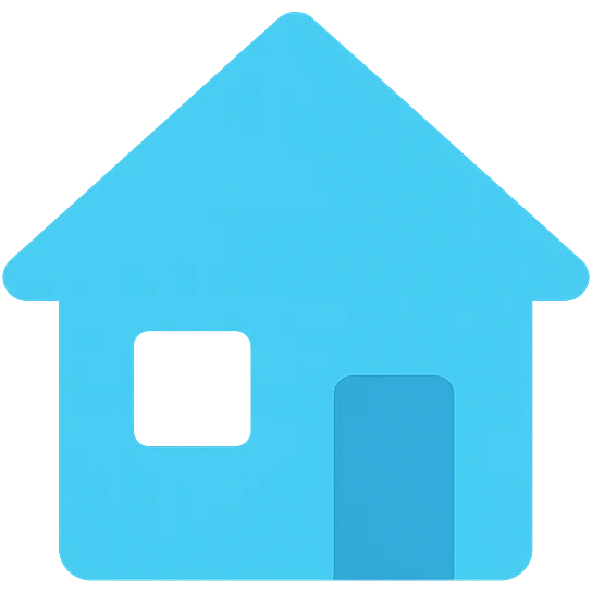 simple house with square body, triangle roof, rectangle door, square window, all elements colored #00EEFF emoji