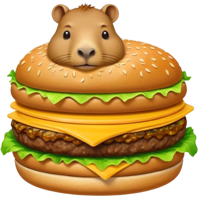 capybara laying on a burger emoji