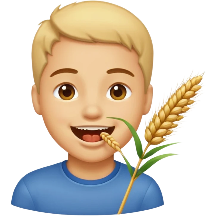 Campechano mordiendo una ramita de trigo en la boca emoji