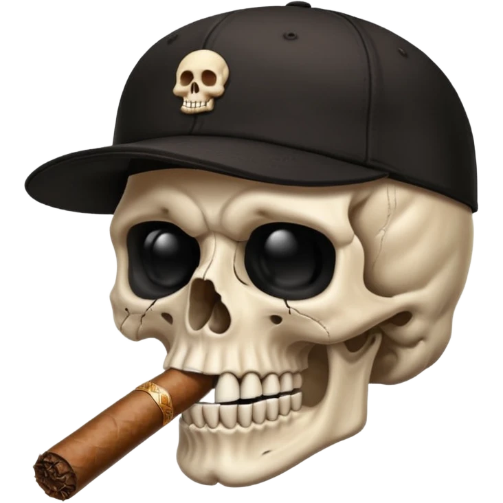 Skull head with a black baseball cap with a cigar in his mouth emoji