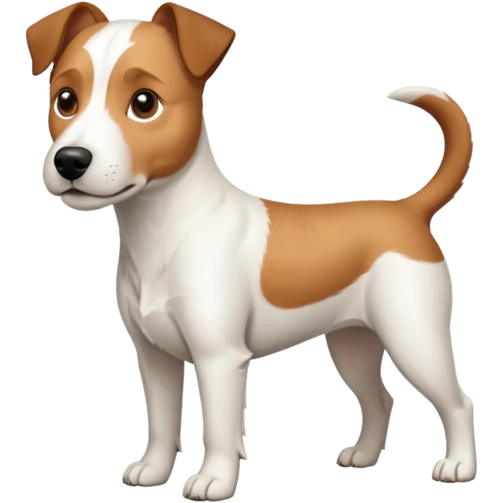 a full body large white parson russell terrier looking dog the size of a kelpie with light brown ears and a light brown patch on one eye and a large snout emoji