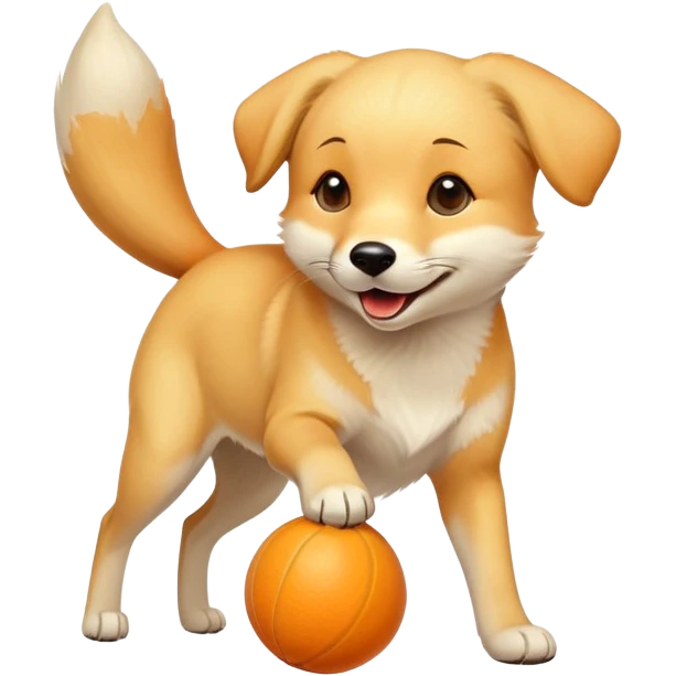 Yellow lab fox color with orange ball emoji