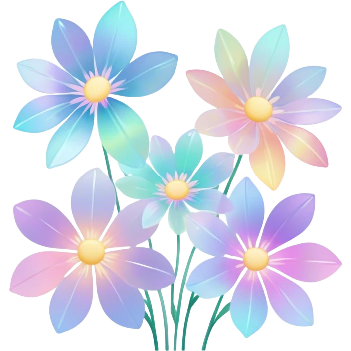 Pastel iridescent transparent luminescent aesthetic flowers emoji
