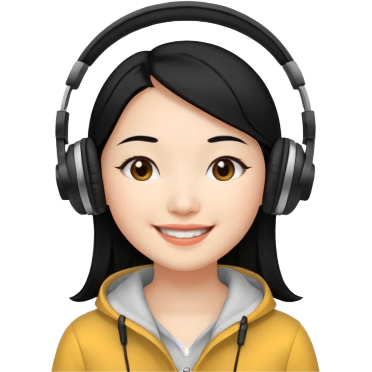 Chinese Virtual Assistant with Black Hair with headphone on emoji