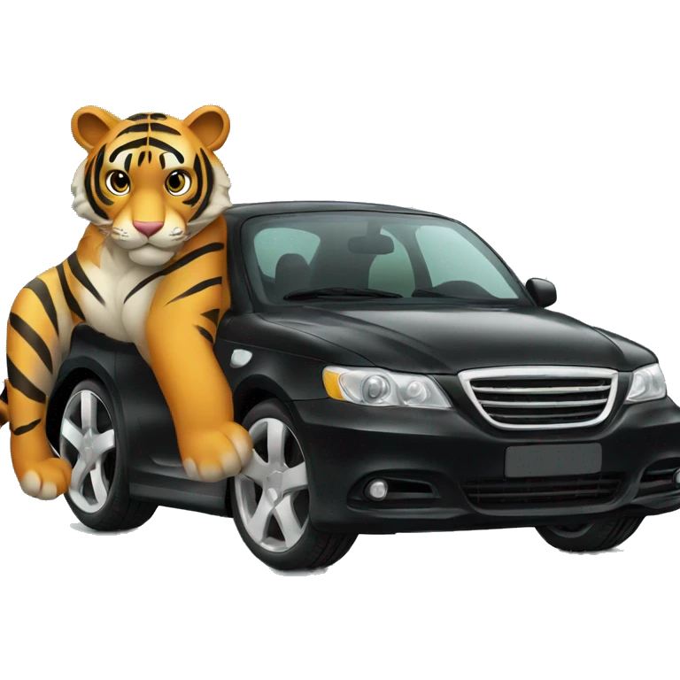 tiger driving black car emoji