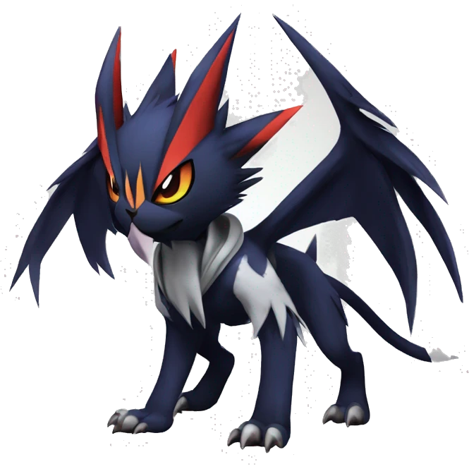 Cool Dark Edgy Absol-Noivern-Quilava-Litten-Pokémon with edgy stripes hoodie spiked collar punk Full Body emoji