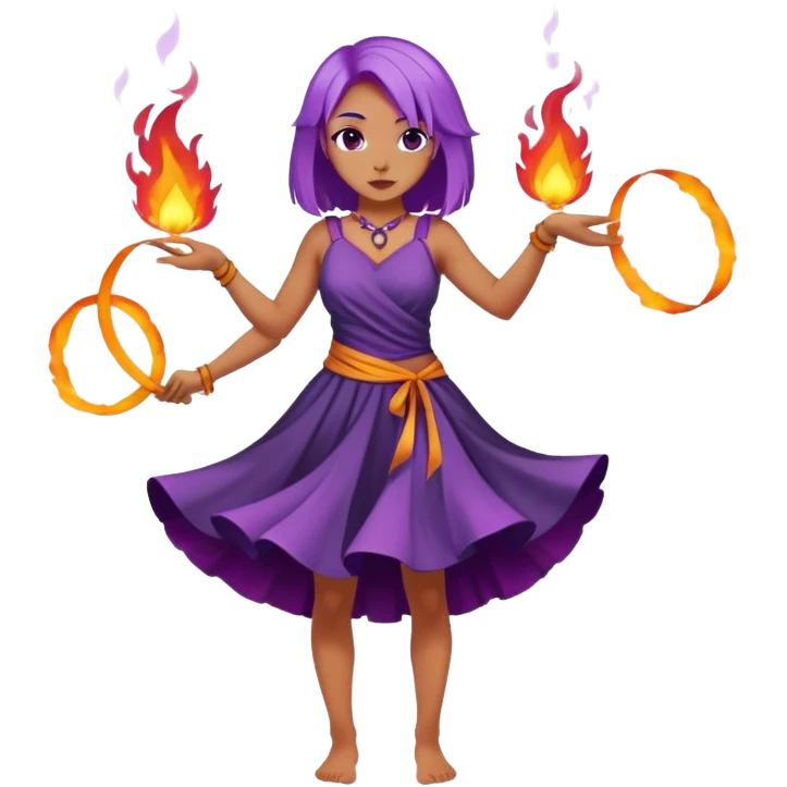Poi fire dance, girl purple hair emoji