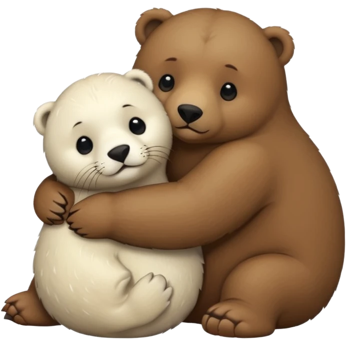 small white seal hugging a big brown bear emoji