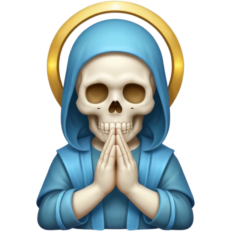 skull with a halo and praying hands, soft gradients, iOS emoji style emoji
