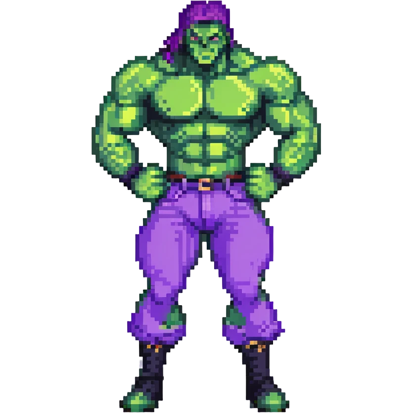 character inspired by Hulk from Marvel, green skin, muscular, purple pants emoji