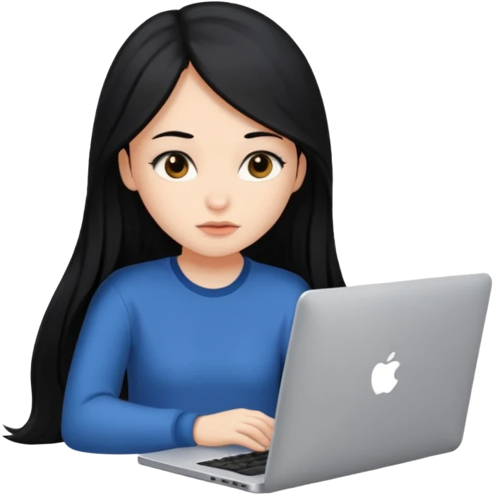 girl with long black hair sitting with a laptop emoji