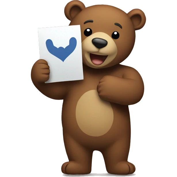 Bear holding a sign i love u emoji