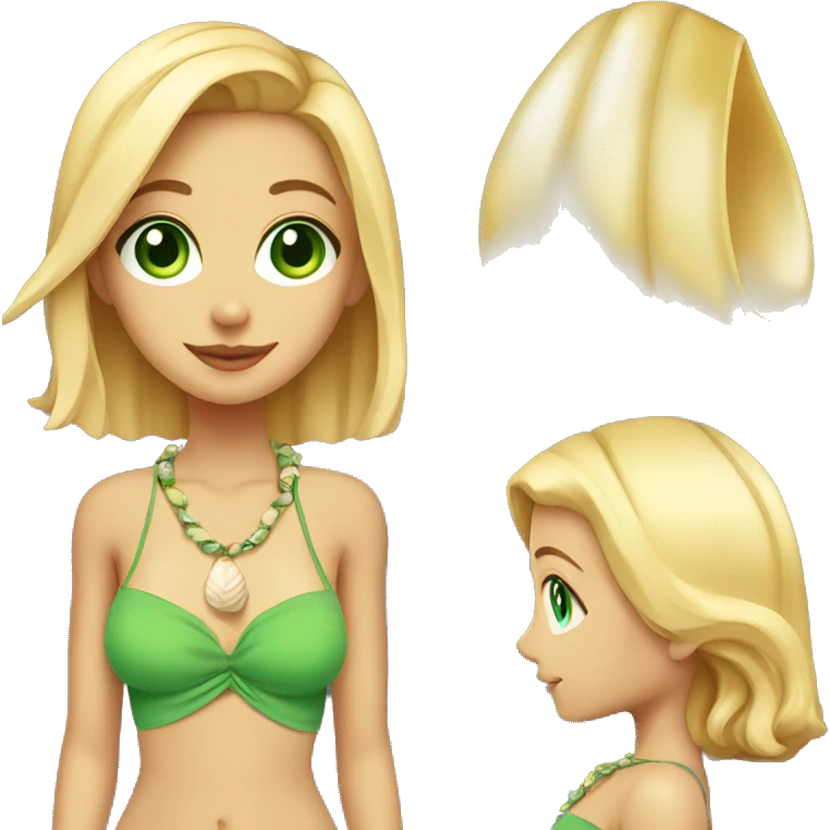Girl with blonde hair green eyes and a shell necklace in a bikini emoji