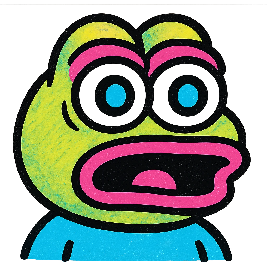 pepe the frog with a surprised face expression in pop mart style emoji