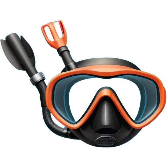An icon featuring a close-up of a diving mask, snorkel, and fins floating on the surface of vibrant blue water. In the background, coral reefs and tropical fish create a lively underwater scene. Transparent background highlights the beauty and adventure of the diving experience. emoji