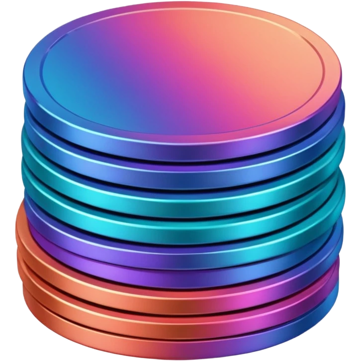 Stack of coins in gradient of turquoise, blue, pink, purple, and coral color emoji