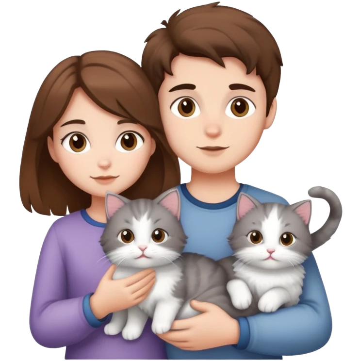 A couple girl and boy with brown hair and a kitty  emoji
