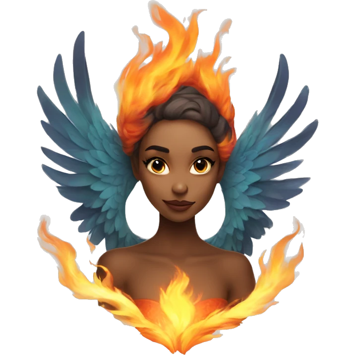 beautiful female pheonix with beautiful flame underneath ethereal looking emoji