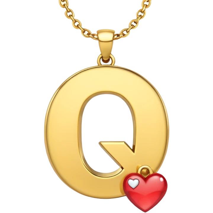 Gold necklace with letter q pendant and heart emoji