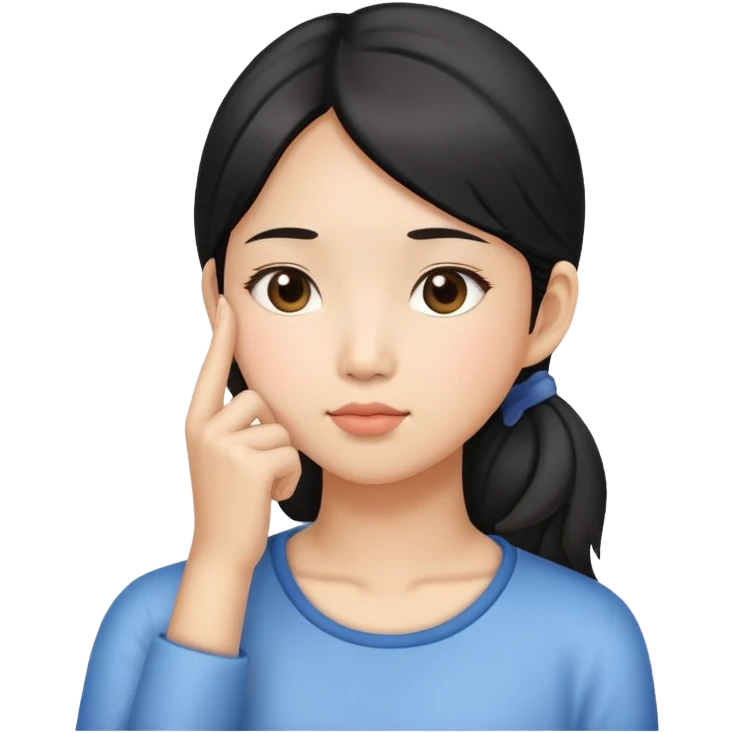 Asian girl thinking with her hand on her chin emoji
