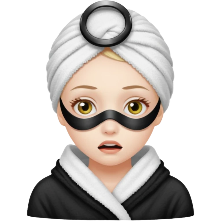 scared girl with bath towels and eye mask emoji