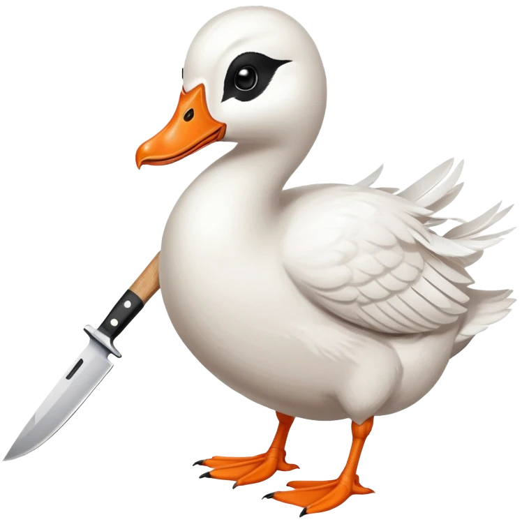mischievous goose with a knife in its bill, untitled goose game inspired emoji