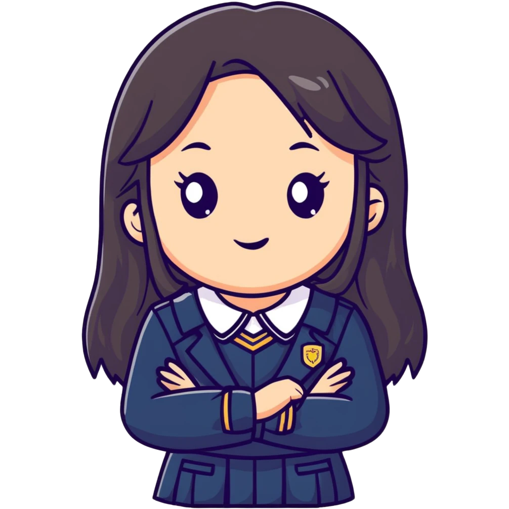 cute cartoon girl with long hair in a school uniform emoji