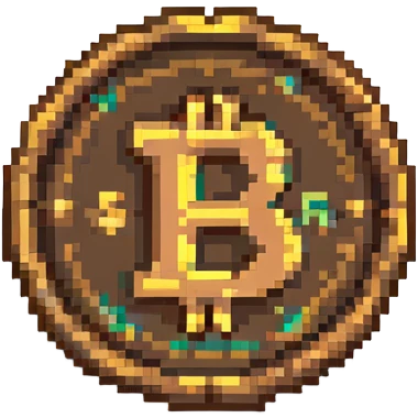A bronze coin with S.R symbols in the middle, pixelated style emoji