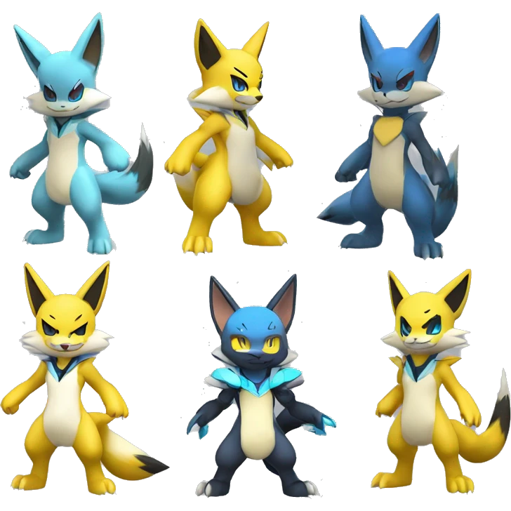 Anthro Cool Chibi Zeraora-Lucario-Renamon-Pokémon-Fakémon Full Body Detailed High Quality emoji