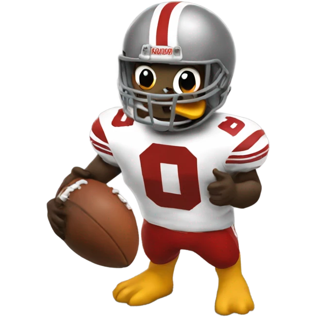 Brutus Buckeye eating a duck emoji