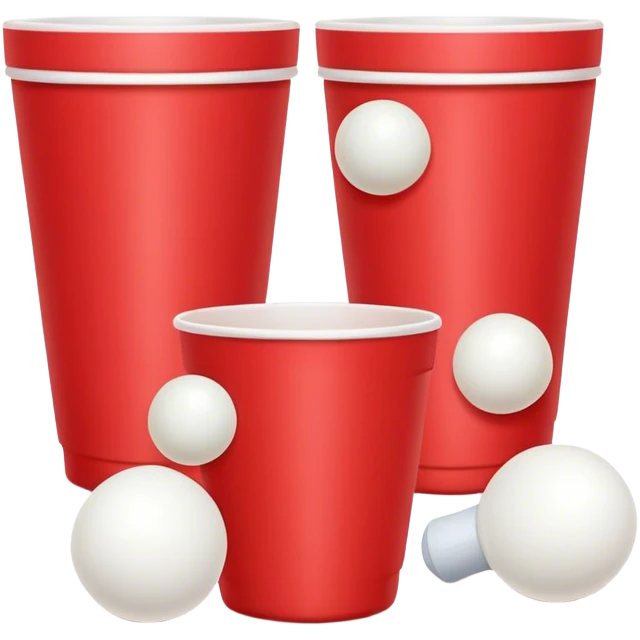 identical red cups and 1 white ping pong ball emoji