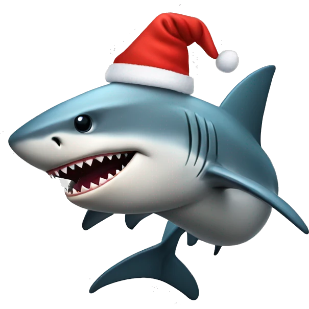 Shark wearing a Christmas hat emoji