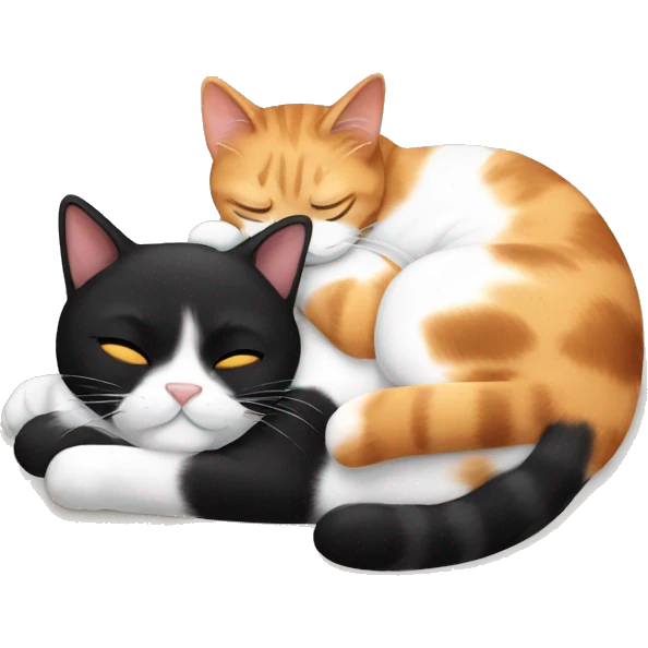 calico cat sleeping with black cat emoji