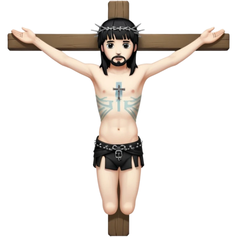 jesus-body-on-the-cross, crucifix, black hair, punk hair, punk bangs emoji
