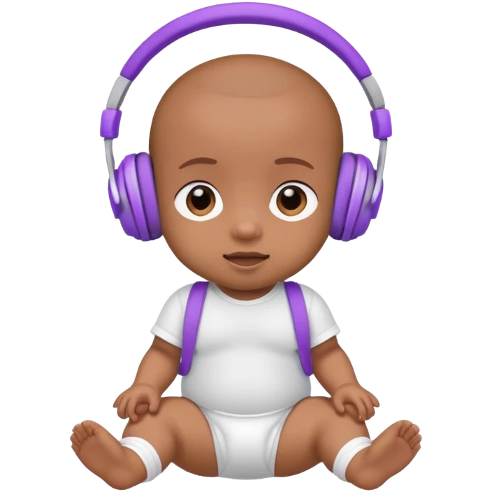 a brown skin cute baby in a white diaper and purple headphones emoji