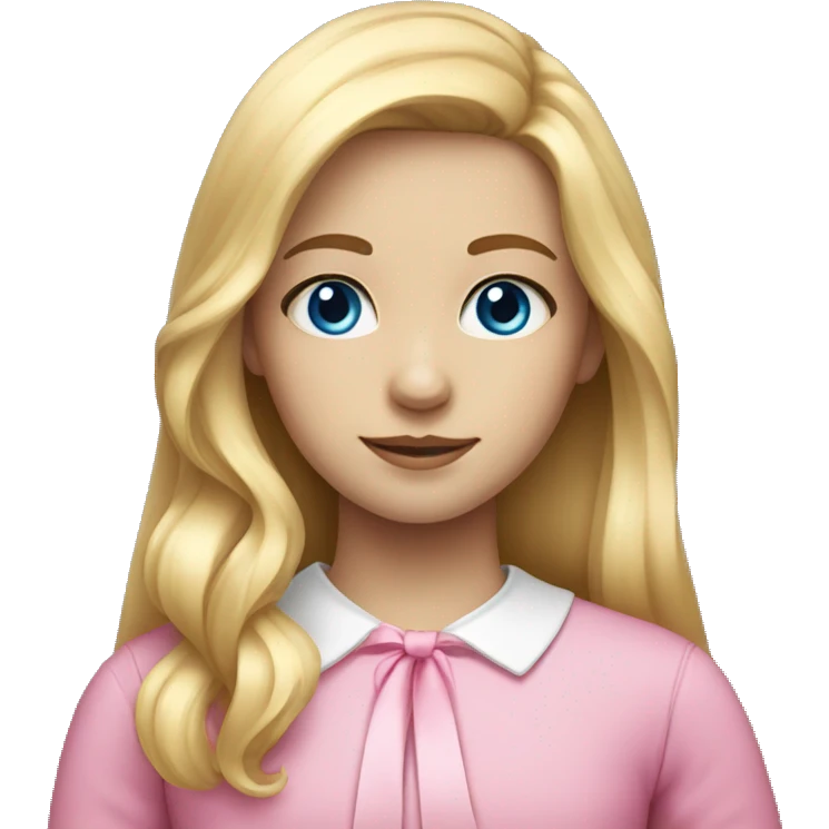 a girl with long blonde hair blue eyes and pink bow emoji