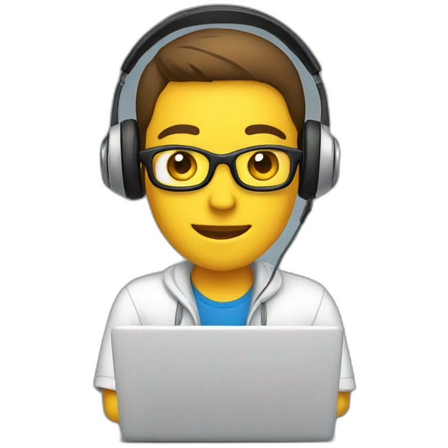 employee with headphones at laptop emoji