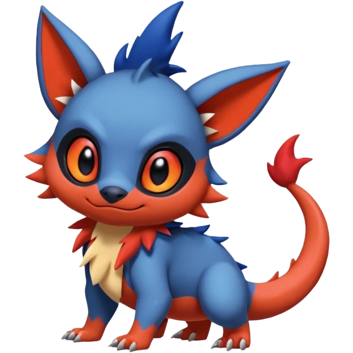 Cute adorable Stitch-Litten-Salandit-Noibat-Zangoose-fusion, full body emoji