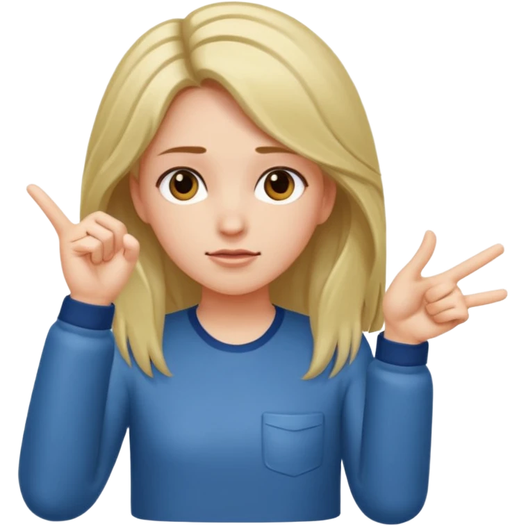 A girl with her hair down with two hands, pointing to the left, make them point up and make her head lean down a little bit into her hands that are pointing up together emoji