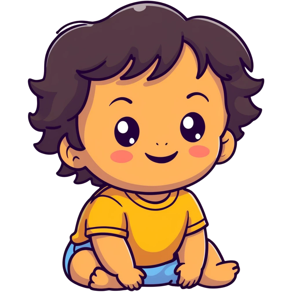 smiling toddler face with big eyes, medium skin tone, and dark wavy hair emoji