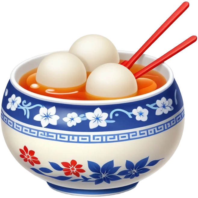 Lantern Festival tangyuan sweet rice balls in syrup with festive elements, simplified emoji style with bold outlines and bright colors, cartoon style colorful glutinous rice balls emoji