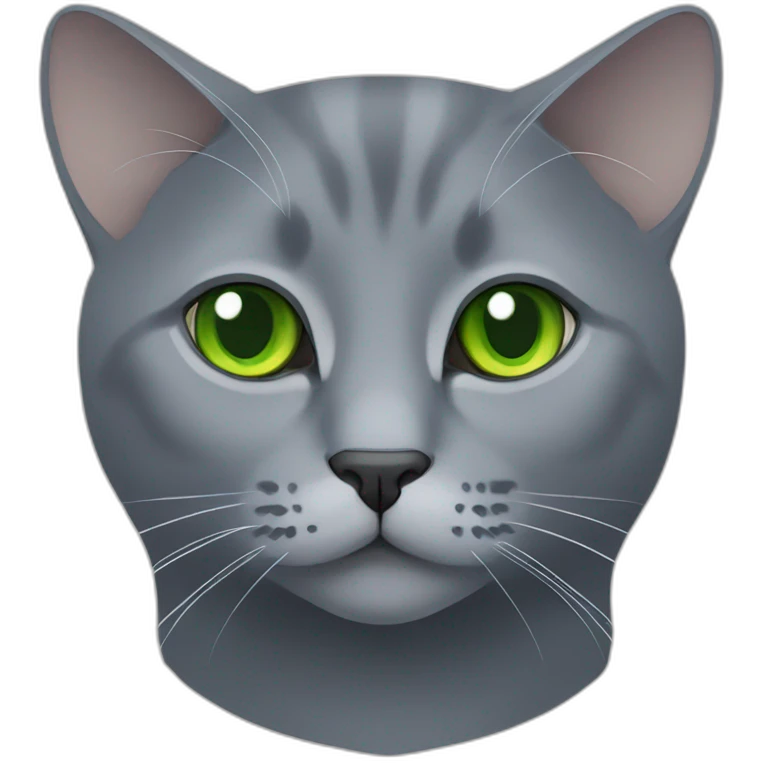 fully grey cat russian blue with round face and green eyes emoji