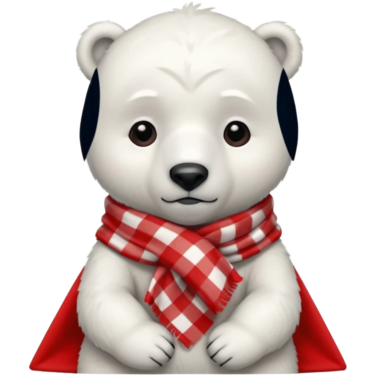 baby Polar Bear, sad, wearing red Checkered Triangle scarf emoji
