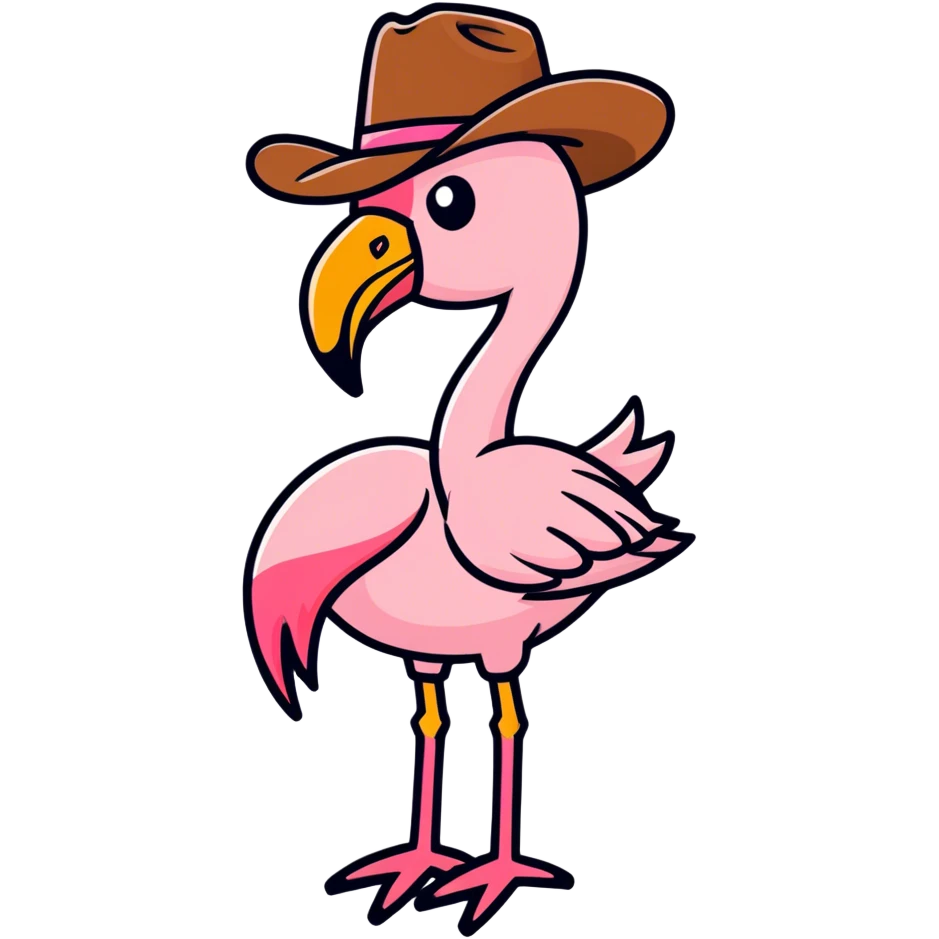 Flamingo with cowboy hat emoji
