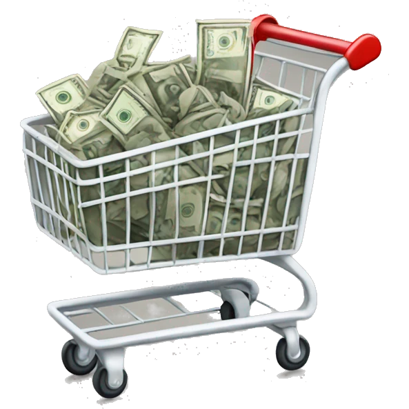 Shopping cart with money signs around it emoji